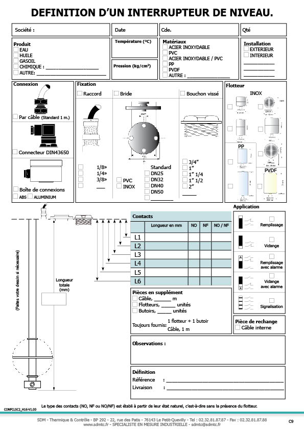 Fiche de définition des niveaux à flotteurs