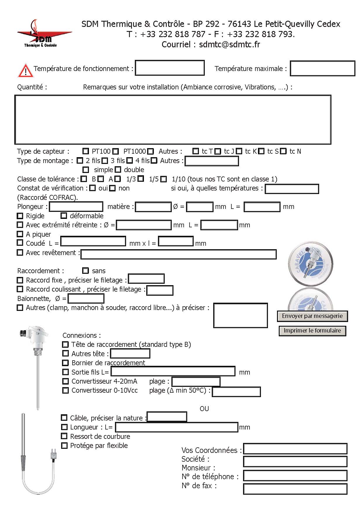 Questionnaire de sondes Définir sa sonde de température